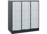 C+P Schließfachschrank Resisto, 3 Abteile, 9 Fächer, B 1148 x T 640 x H 1255 mm, Anthrazitgrau/Lichtgrau