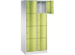 C+P Schließfachschrank Resisto, 2 Abteile, 8 Fächer, B 772 x T 540 x H 1950 mm, Lichtgrau/Clowngrün