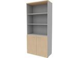 Regal-Schrank-Kombination ARLON OFFICE, 5 Ordnerhöhen, B 900 x T 450 x H 2000 mm, Eiche-Dekor/alu