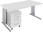Schäfer Shop Select 2-tlg. Büromöbel-Set COMBITEC, Schreibtisch, B 1600 mm, lichtgrau/weißalu + Rollcontainer 1233