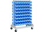 Sichtrollwagen f. Sichtlagerkästen, zweiseitig, B 1130 x T 710 x H 1705 mm, 112 x 3 l blau