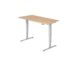 Schreibtisch ULM, elektrisch höhenverstellbar, Rechteck, T-Fuß, B 1600 x T 800 x H 625-1275 mm, Eiche/weißalu + Memoryschalter