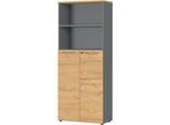 Aktenschrank Agenda Home, 5 OH, B 800 x T 400 x H 1970 mm 2 offene Fächer, abschließbar, Graphit/Eiche