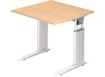 Schreibtisch TARVIS, C-Fuß, Quadrat, B 800 mm, Gestell weiß, höhenverstellbar, Ahorn