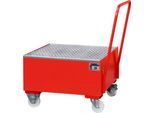 Stahl-Auffangwanne mit Rollen+Griff, 800 x 800 mm, rot RAL 3000