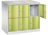 C+P Schließfachschrank Resisto, 3 Abteile, 6 Fächer, B 1148 x T 640 x H 1077 mm, Lichtgrau/Clowngrün
