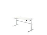 Schreibtisch Komfort, elektrisch höhenverstellbar, Freiform, Ansatz links, C-Fuß, B 1800 x T 1000,00/800 x H 655-1305 mm, weiß/weißaluminium RAL 9006
