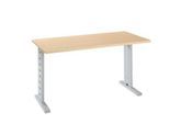 Home Office Schreibtisch IQ, Rechteck, C-Fuß, B 1300 x T 650 x H 735 mm, Ahorn/weißaluminium RAL 9006
