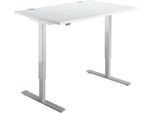 Schäfer Shop Select Schreibtisch Start Off, elektrisch höhenverstellbar, Rechteck, T-Fuß, B 1200 x T 800 x H 755-1255 mm, lichtgrau/weißaluminium