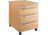Schäfer Shop Select Rollcontainer Moxxo IQ 1233, runder Griff, 1 Utensilienfach, 3 Schübe, B 432 x T 580 x H 595 mm, abschließbar, Buche-Dekor