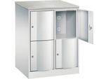 C+P Schließfachschrank Resisto, 2 Abteile, 4 Fächer, B 772 x T 640 x H 1077 mm, Lichtgrau