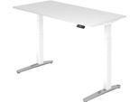 Schreibtisch TOPAS LINE, elektrisch höhenverstellbar, C-Fuß, B 1600 x T 800 x H 650-1300 mm, weiß/alusilber + Memoryschalter, Kabelkanal