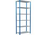 Schulte Lagertechnik Fachbodenregal Steckystem MULTIplus250, Grundregal, B 1000 x T 500 x H 2500 mm, 6 Böden, Kreuzstrebe, bis 1700 kg, enzianblau