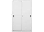 Schiebetürenschrank, 5 Ordnerhöhen, 4 höhenverstellbare Fachböden, abschließbar, B 1200 x T 450 mm x H 1950 mm, Stahl, lichtgrau RAL 7035