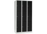 Wertfachschrank 300 mm, 3 Abteile, 9 Fächer, Sicherheitszylinderschloss, Sockel, tiefschwarz