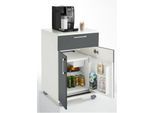 Catering-Caddy, mit Kühlschrankfach und Klappfach, B 650 x T 600 x H 1000 mm, mit Kühlbox, weiß/graphit
