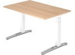 Schreibtisch TOPAS LINE, manuell höheneinstellbar, B 1200 mm, Eiche/weiß/alu poliert