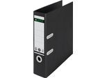 LEITZ® Ordner Recycle, DIN A4, Rückenbreite 80 mm, 180°-Hebelmechanik, Rückenschild & Griffloch, schwarz