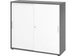 Schiebetürschrank Breno, abschließbar, Spanplatte, melaminharzbeschichtet, B 1200 x T 400 x H 1100 mm, 3 Ordnerhöhen, graphit/weiß