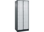 C+P Schließfachschrank Resisto, 2 Abteile, 8 Fächer, B 772 x T 640 x H 1950 mm, Anthrazitgrau/Lichtgrau