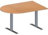 Schäfer Shop Genius Konferenztisch MODENA FLEX, Halbkreis, T-Fuß Rechteckrohr, B 1400 x T 1000 x H 650-850 mm, Buche/weißaluminium RAL 9006