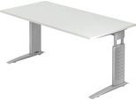 Schreibtisch TARVIS, C-Fuß, Rechteck, B 1600 mm, Gestell silber, höhenverstellbar, lichtgrau