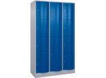 C+P Kombi-Schließfachschrank Resisto, 3 Abteile, 12 Fächer, B 1148 x T 540 x H 1950 mm, Weißalu/Enzianblau