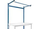 Aufbauportal m. Ausleger, Grundtisch STANDARD Arbeitstisch/Werkbank UNIVERSAL/PROFI, 1500 mm, brillantblau