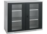 Schäfer Shop Genius Sichttürschrank FS, Stahl, mit Belüftungslöchern, B 1343 x T 430 x H 1105 mm, 3 OH, weißaluminium/anthrazitgrau, bis 450 kg