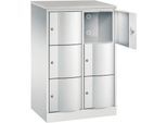 C+P Schließfachschrank Resisto, 2 Abteile, 6 Fächer, B 772 x T 540 x H 1255 mm, Lichtgrau/Lichtgrau