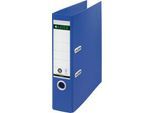LEITZ® Ordner Recycle, DIN A4, Rückenbreite 80 mm, 180°-Hebelmechanik, Rückenschild & Griffloch, zu 100 % recycelbar, blau