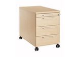 Rollcontainer 1333, 3 Schübe & 1 Utensilienauszug, abschließbar, eckige Griffe, Holz/Stahl/Kunststoff, B 434 x T 600 x H 613 mm, Ahorn-Dekor