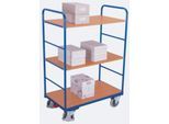 Etagenwagen, Stahl/MDF-Platte, Enzianblau/Buche-Dekor, 3 Etagen, 850 x 500 mm, EasySTOP, bis 250 kg
