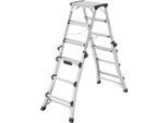 HAILO Alu-Doppel-Teleskopleiter D100, 2 x 4 - 2 x 6 Stufen, Spreizsicherung, Kunststofffüße, bis 287 cm Arbeitshöhe, bis 150 kg