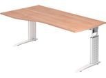 Schreibtisch TARVIS, Freiform, B 1800 x T 800/1000 x H 680-820 mm, Gestell weiß, Nussbaum,-Dekor