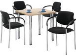 Sparset Besucherstühle, stapelbar, Bezugstoff schwarz, Sitzmaße B 450 x T 460 x H 470 mm, 4 Stück + Tisch, Ahorn-Dekor, B 800 x T 800 mm