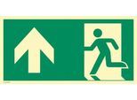 moedel Fluchtwegschild "Notausgang links Pfeil oben", nach ISO 7010 E001, Aluminium 1,8 mm, langnachleuchtend, B 594 x H 297 mm