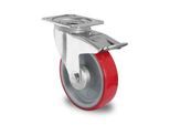 CASCOO Lenkrolle N2U6, mit Totalfeststeller, Rad-ø 125 mm x B 32 mm, Polyamid-Felge, Polyurethan-Lauffläche, rot, Rollenlager, bis 200 kg