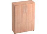 Schrank TARA, 3 Ordnerhöhen, B 800 x T 330 x H 1144 mm, Flügeltüren, 2 Fachböden, stapelbar, Nussb.-Dekor