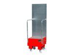 Fahrbare Auffangwanne mit Lochplattenwand, aus Stahl, Kapazität 1 x 60-Liter Fass, rot