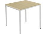 Schäfer Shop Pure Stahlrohrtisch, Quadrat, Quadratrohrfuß, B 800 x T 800 x H 720 mm, Ahorn/weißaluminium