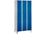 Wertfachschrank 300 mm, 3 Abteile, 15 Fächer, Sicherheitszylinderschloss, Fuß, enzianblau
