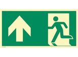 moedel Fluchtwegzeichen "Notausgang links Pfeil oben", nach ISO 7010 E001, Folie selbstklebend, langnachleuchtend, B 400 x H 200 mm