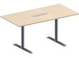 Schäfer Shop Genius Konferenztisch MODENA FLEX, 6-fach Anschluss, Rechteck, T-Fuß Rundrohr, B 1600 x T 800 x H 650-850 mm, Ahorn/weißalu
