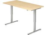 Schreibtisch ULM, elektrisch höhenverstellbar, Rechteck, T-Fuß, B 1600 x T 800 x H 720-1190 mm, Ahorn/alusilber + Kabelwanne