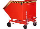 Späne-Kippbehälter Bauer SKW-ET 1000, Stahl, rot, B 1420 x T 1340 x H 1290 mm, 1000 l, bis 300 kg, Rollen, manuelles Kippen, mit Einfahrttaschen