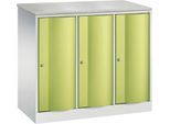 C+P Garderobenschrank Resisto, 3 Abteile, 3 Fächer, B 1148 x T 540 x H 1077 mm, Lichtgrau/Clowngrün