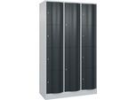 C+P Kombi-Schließfachschrank Resisto, 3 Abteile, 10 Fächer, B 1148 x T 540 x H 1950 mm, Lichtgrau/Anthrazitgrau