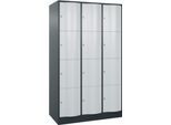 C+P Schließfachschrank Resisto, 3 Abteile, 12 Fächer, B 1148 x T 640 x H 1950 mm, Anthrazitgrau/Lichtgrau