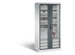C+P Akkuladeschrank Comfort mit Sichtfenster aus Acrylglas, H 1950 x B 930 x T 500 mm, Lichtgrau/Anthrazit